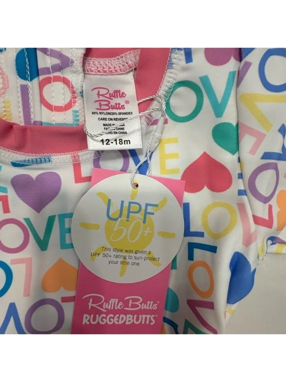 Ruffle Butts Multicolor Love Print Swimsuit